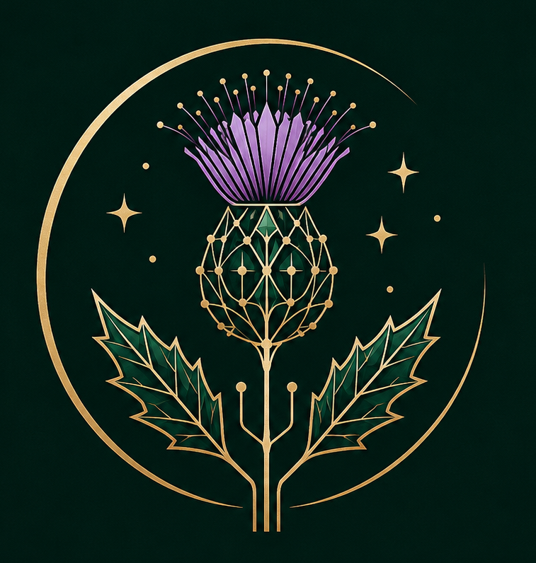 Geometric portrayal of a thistle bloom.